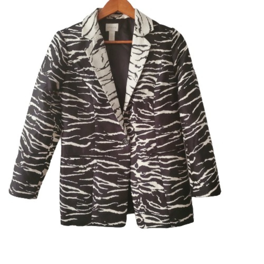 Chicos Women's Bi-Color Animal Zebra Print Suit Jacket Blazer Size 0/ XS‎ (4-6) - Picture 5 of 16